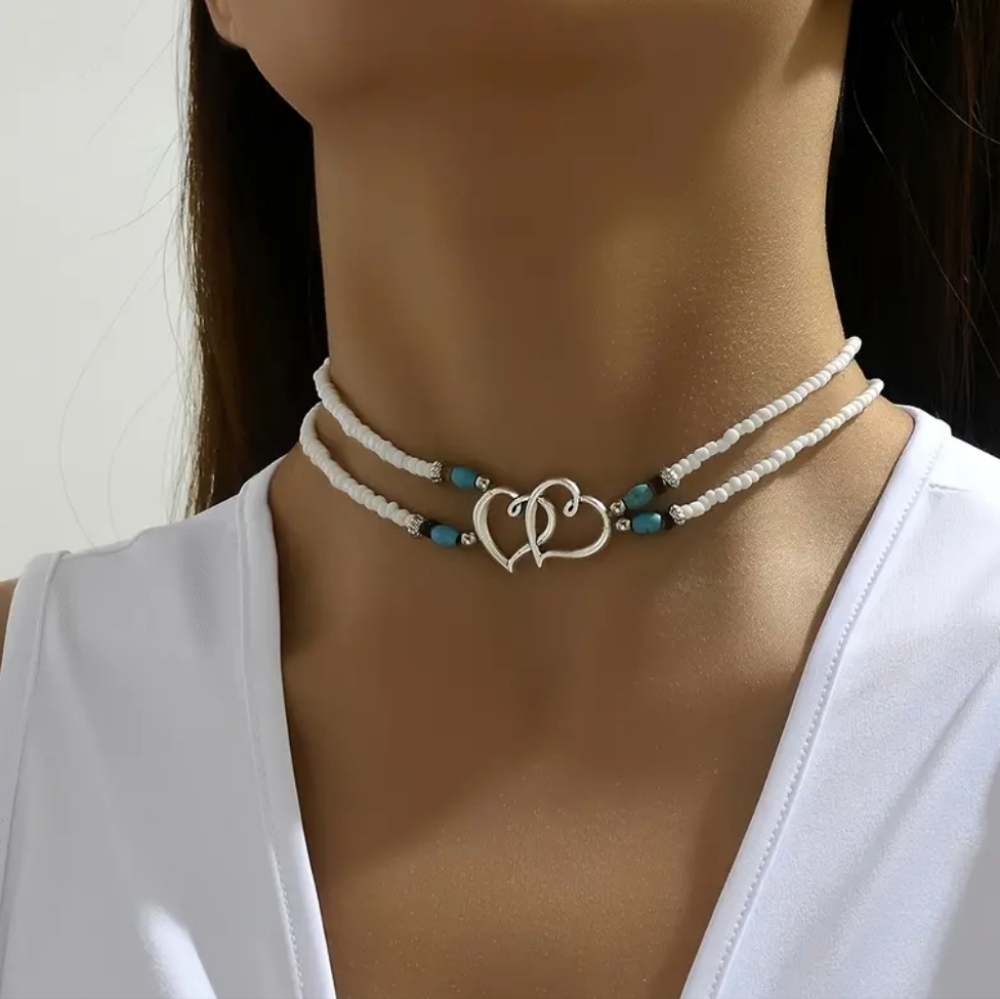 Summer Necklace Double Hearts